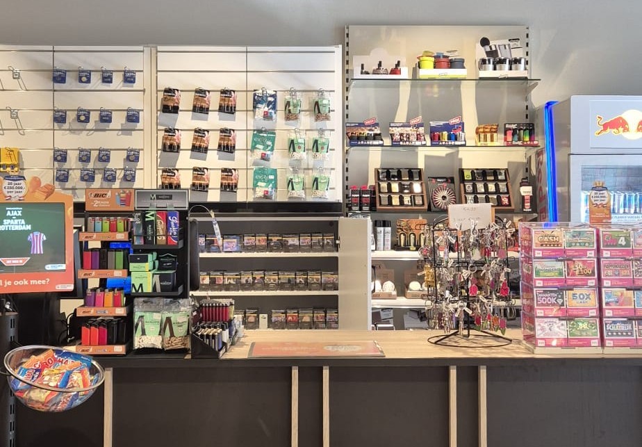 Counter of the store with tobacco products